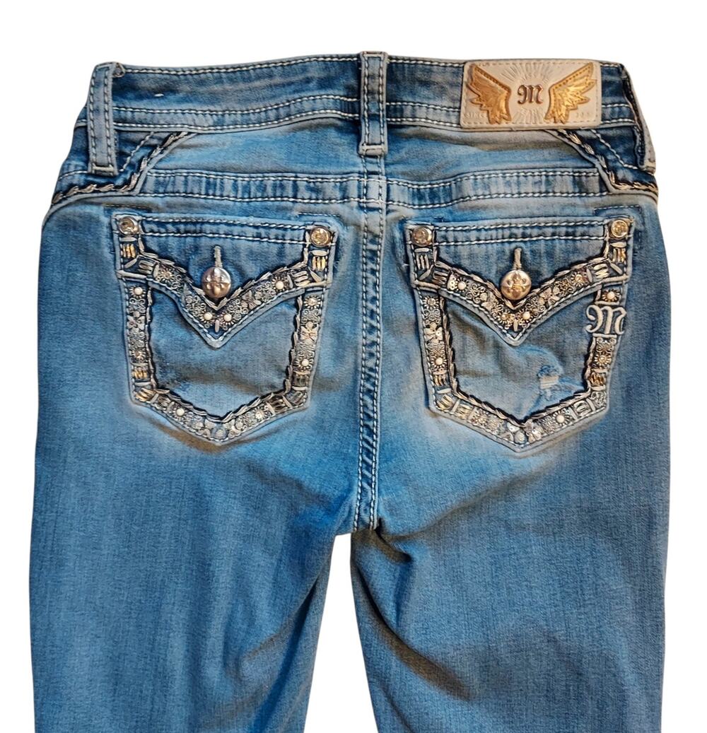 Miss Me Jeans Mid Rise Embellished Women's Bootcut Jeans Studs Rhinestones Sz 26